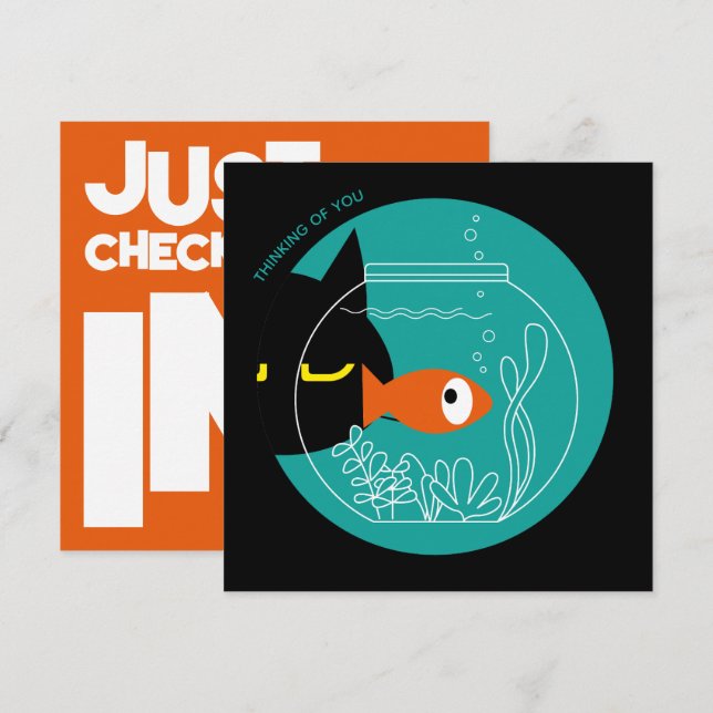 THINKING OF YOU – Funny Black Cat & Fish Card (Front/Back)
