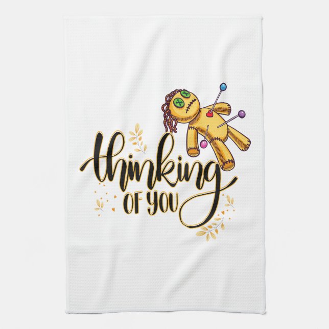 Thinking of You Funny Halloween Voodoo Doll Kitchen Towel (Vertical)