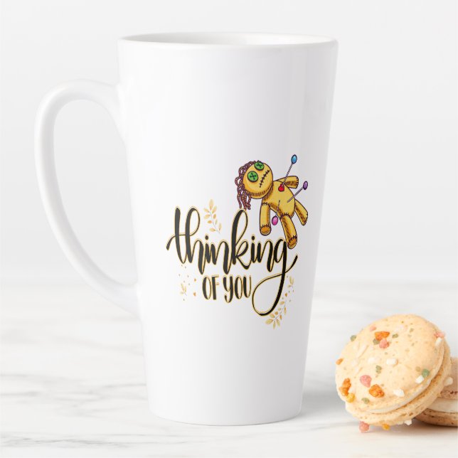 Thinking of You Funny Halloween Voodoo Doll Latte Mug (In Situ)
