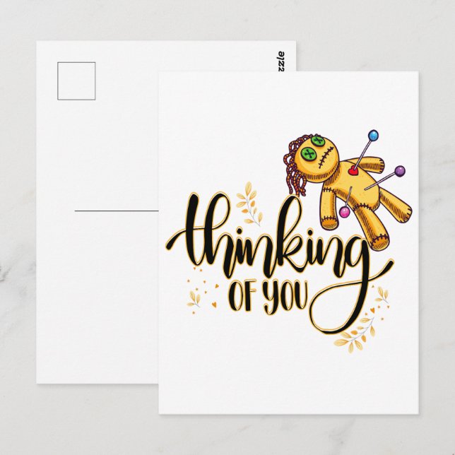 Thinking of You Funny Halloween Voodoo Doll Postcard (Front/Back)