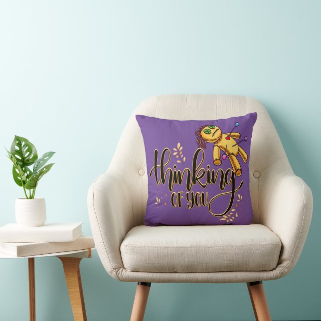 Thinking of You Funny Halloween Voodoo Doll Throw Pillow (Chair)