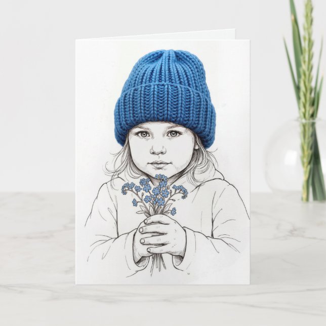 Thinking of You Girl In a Blue Knit Hat Card (Front)