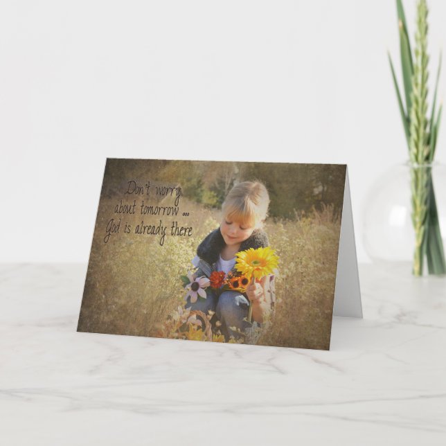 thinking of you-girl with flowers card (Front)