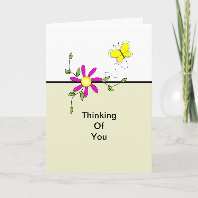Thinking of You Greeting Card-Flower-Butterfly Card (Front)