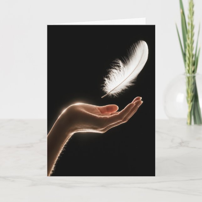 Thinking of You Hand Releasing a White Feather Card (Front)