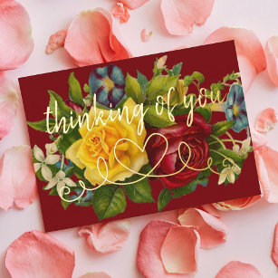 Thinking Of You Heart On Colourful Vintage Roses