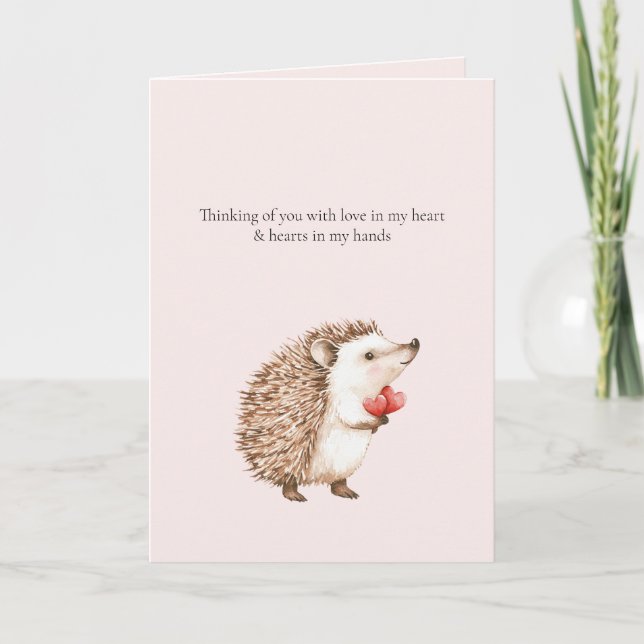 Thinking of you Hedgehog Hearts in Hands Card (Front)