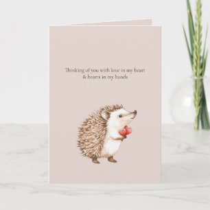 Thinking of you Hedgehog Hearts in Hands (cream) Card