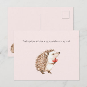 Thinking of you Hedgehog Hearts in Hands Postcard