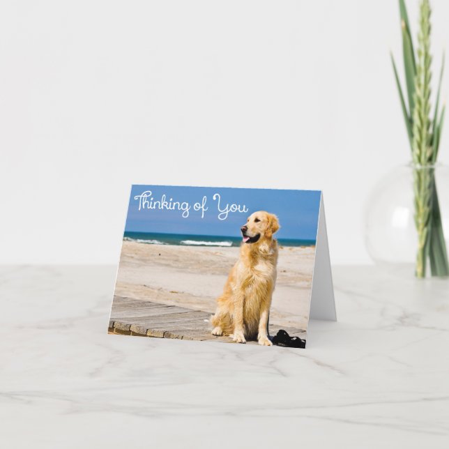 Thinking Of You Hello Golden Retriever Puppy Dog Card (Front)