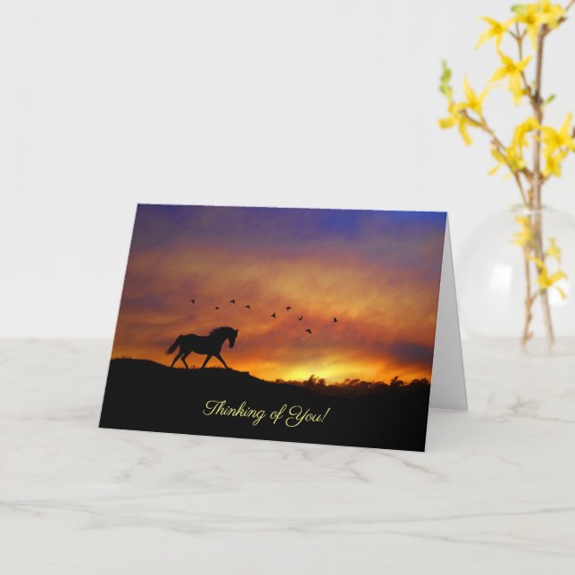 Thinking of You Horse and Birds Cute Card (Yellow Flower)