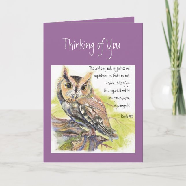 Thinking of You Inspirational  Psalm 18:2 Owl Card (Front)