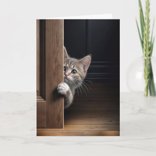 Thinking of You Kitten Peeking Around a Door Card