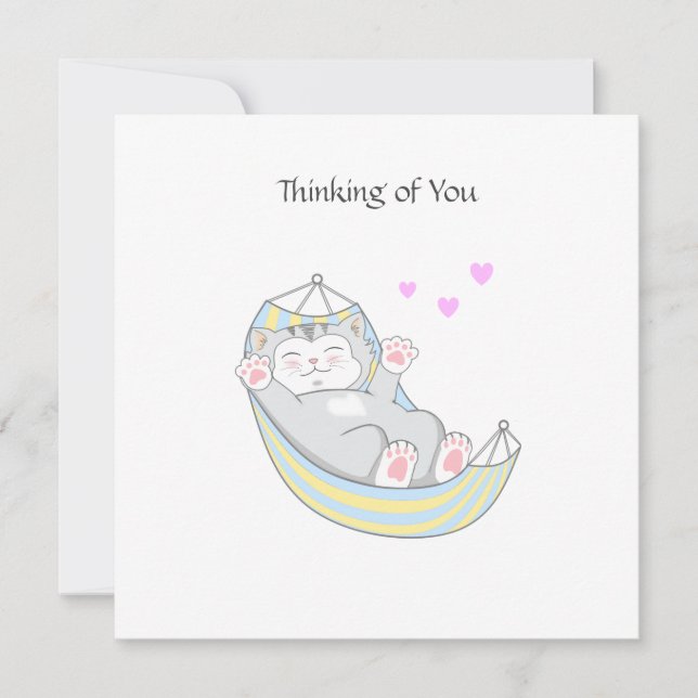 Thinking of You Kitty Cat with Heart in Hammock  C Card (Front)