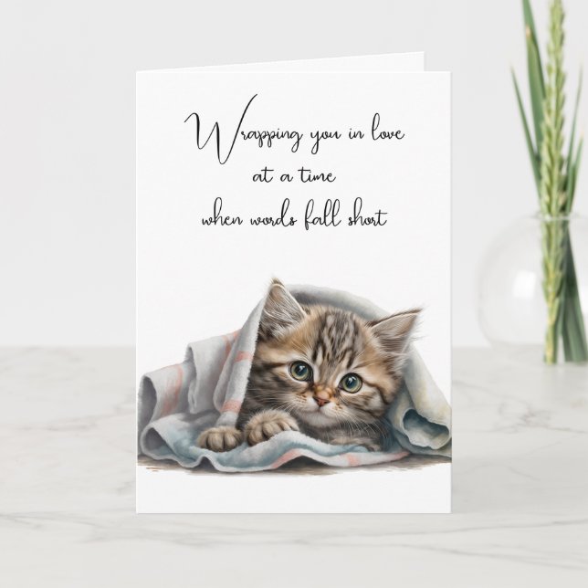 Thinking of You Kitty In a Blanket Card (Front)