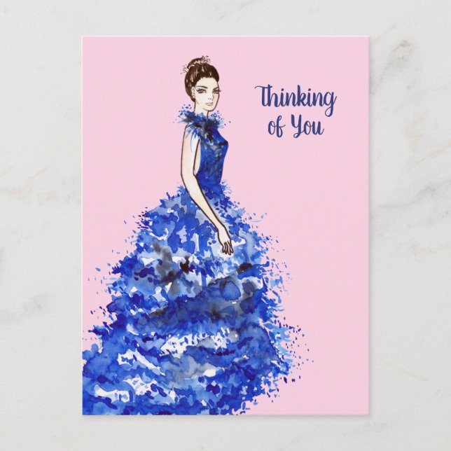 Thinking of You Lady with Sparkly Blue Gown Card (Front)