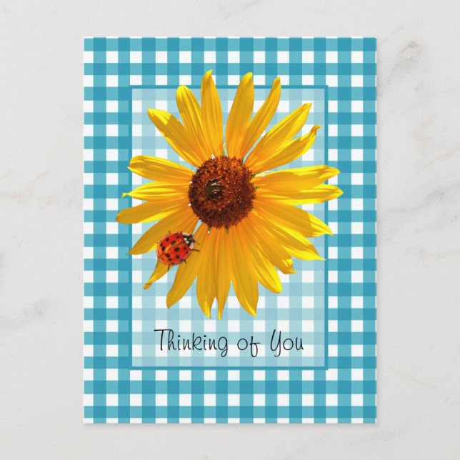 Thinking of You Ladybug On Sunflower Postcard (Front)