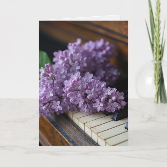 Thinking of You Lilacs On Old Piano Keys Card (Front)