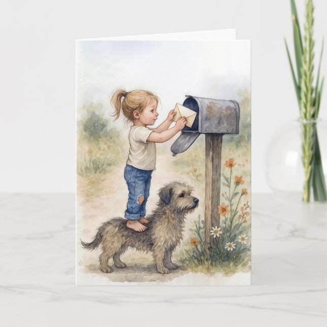 Thinking of You Little Girl Mailing a Letter Card (Front)