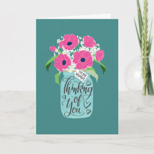 Thinking Of You Mother Mason Jar of Pink Floral Card
