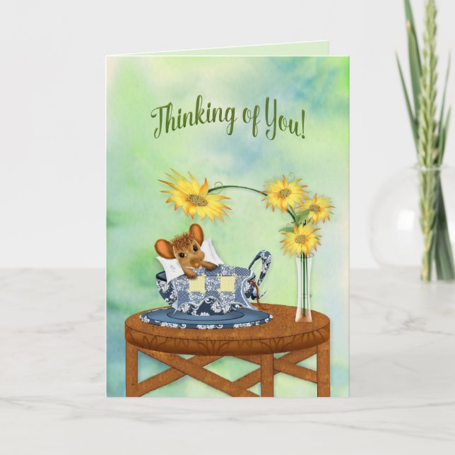 Thinking of You - Mouse in Tea Cup Resting Card (Front)