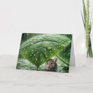 Thinking Of You Mouse Under a Wet Leaf Card