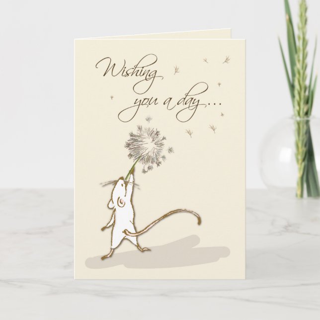 Thinking of You Mouse with Dandelion Wishes Card (Front)
