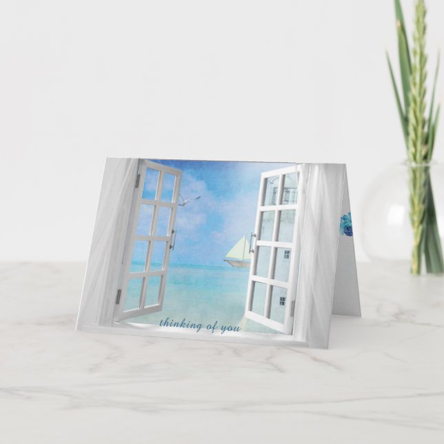 thinking of you-open window with white lighthouse card (Front)