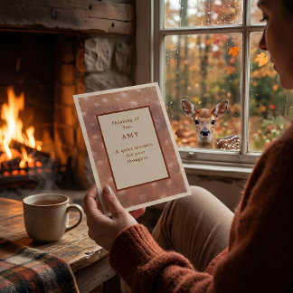 Thinking of You Personalized Rustic Fawn Print Card