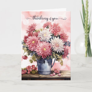 Thinking of You Pink and White Chrysanthemums Card