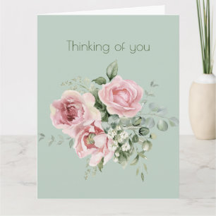 Thinking of You Pink Botanical Roses Sage Card