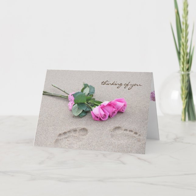 thinking of you-pink rose bouquet and footprints card (Front)