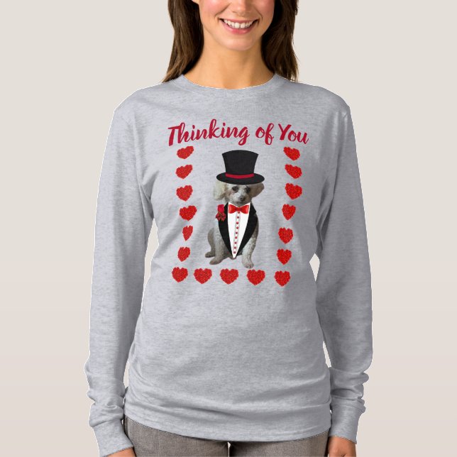 Thinking of You Poodle Red Grey Ladies Tshirt (Front)