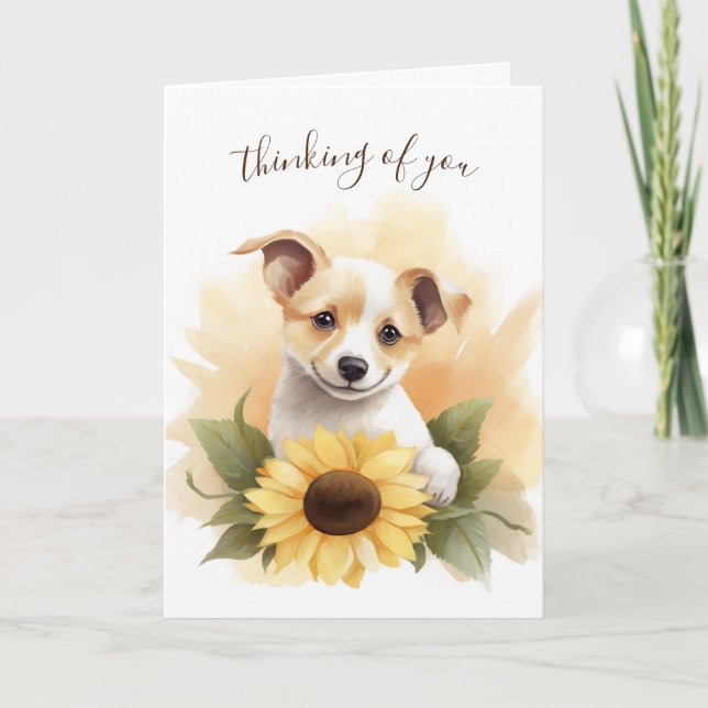 Thinking of You Puppy With Sunflower Card (Front)