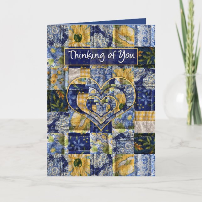 Thinking of You, Quilt Square, Yellow Blue, Prints Card (Front)