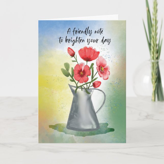 Thinking of You Red Cosmos Flowers Rustic Metal Card (Front)
