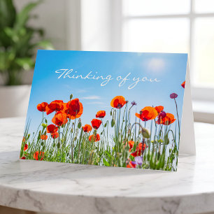 Thinking of You Red Poppy Flowers Modern Sympathy Card
