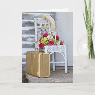 thinking of you-retro suitcase and flowers card
