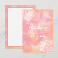 "Thinking of you" Rose, Watercolor Pink Card 
