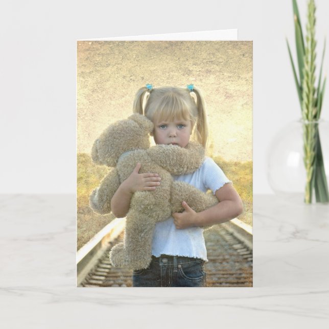 thinking of you-sad girl with teddy bear card (Front)