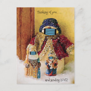 Thinking of You & Sending Love Santa Snowman Postcard