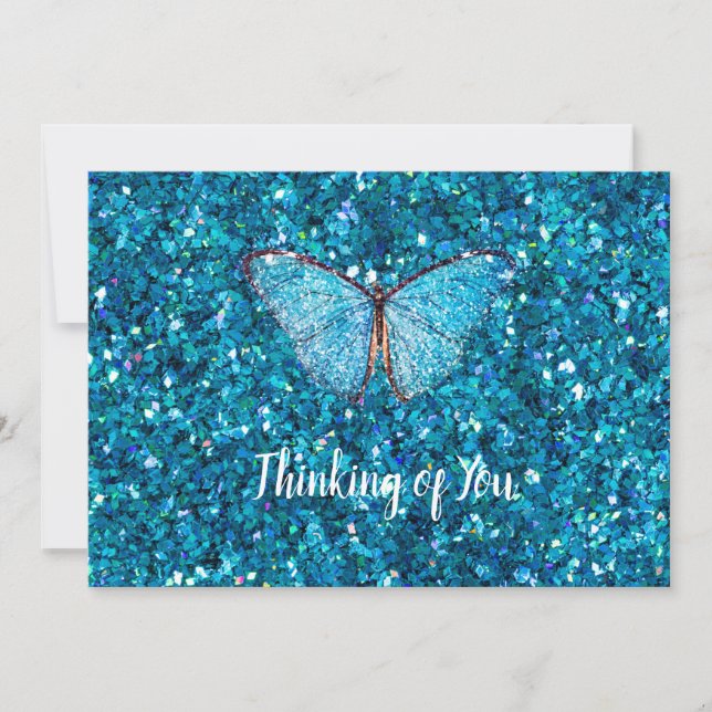 Thinking of You, Shiny Blue Glitzy Template (Front)