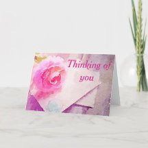 "Thinking of you" soft rose watercolor card
