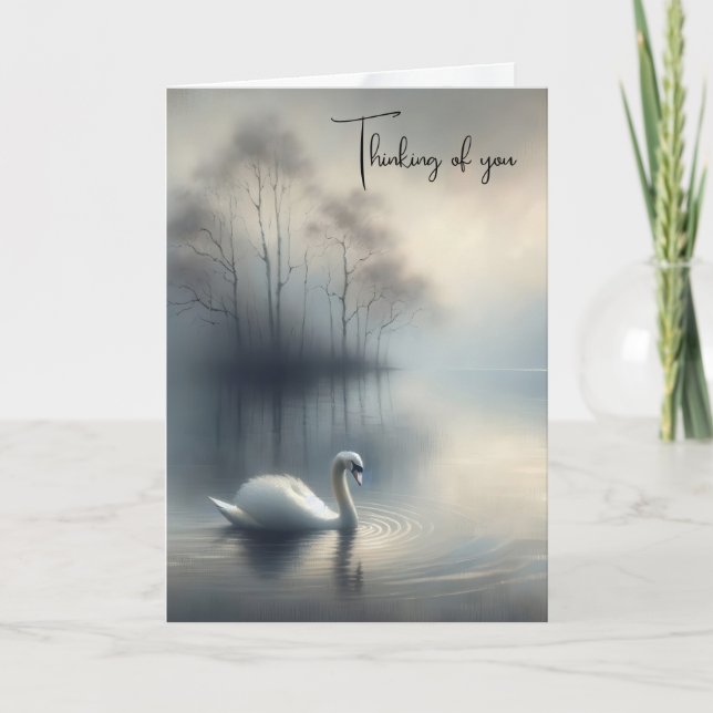 Thinking Of You Solitary Swan In Mist Card (Front)