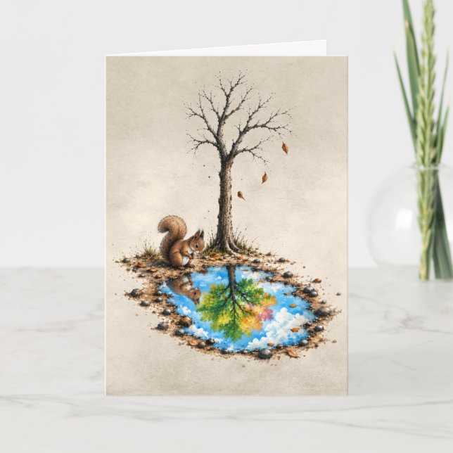 Thinking of You Squirrel Staring into a Puddle Card (Front)
