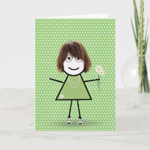 Thinking of You Stick Girl with Daisies  Card