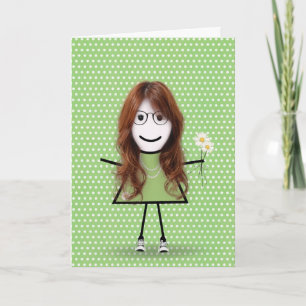 Thinking of You Stick Girl with Daisies Card