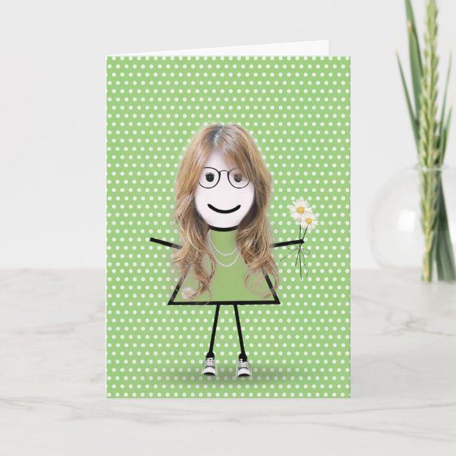 Thinking of You Stick Girl with Daisies  Card (Front)