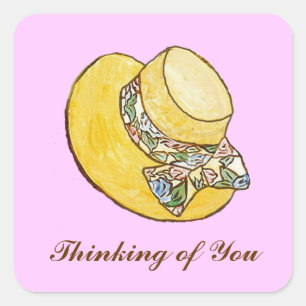 Thinking of You Straw Hat Sticker