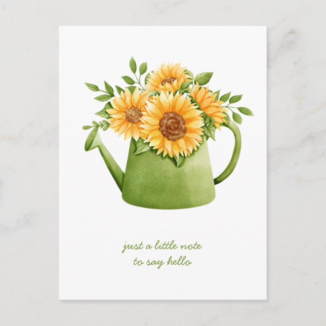 Thinking of You Sunflowers in Watering Can Postcard (Front)
